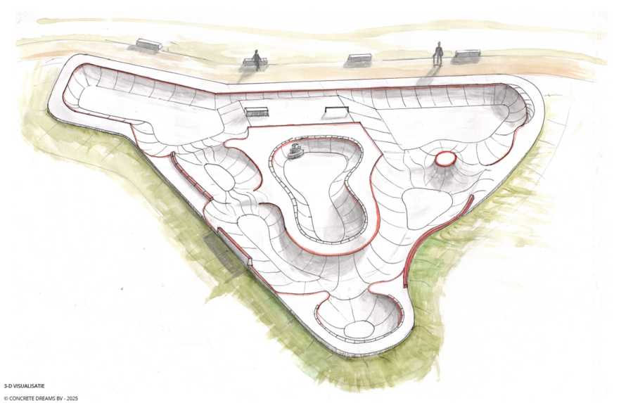 Schets van het toekomstige skatepark